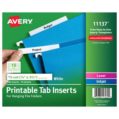 Avery 11137 Printable Tab Inserts